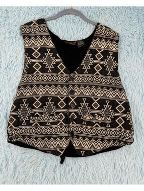 Vintage 90s Thumbs Up For Him Men's Aztec Geometric Brocade Vest Large Retro